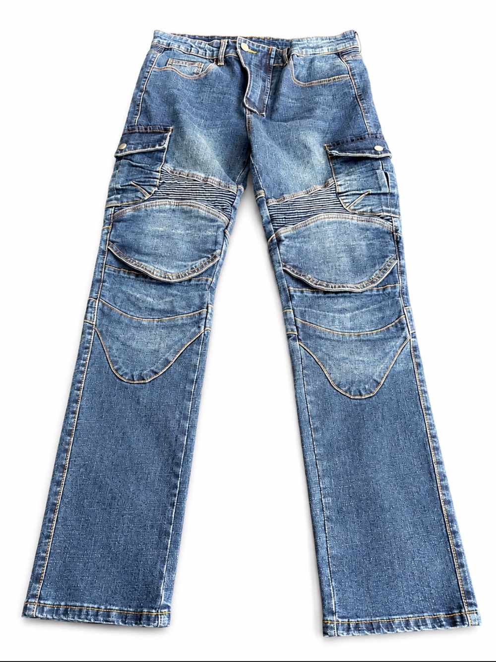 JJEANS Famous Y2K Moto Cargo Flare Jeans Blue Denim Women’s M/L